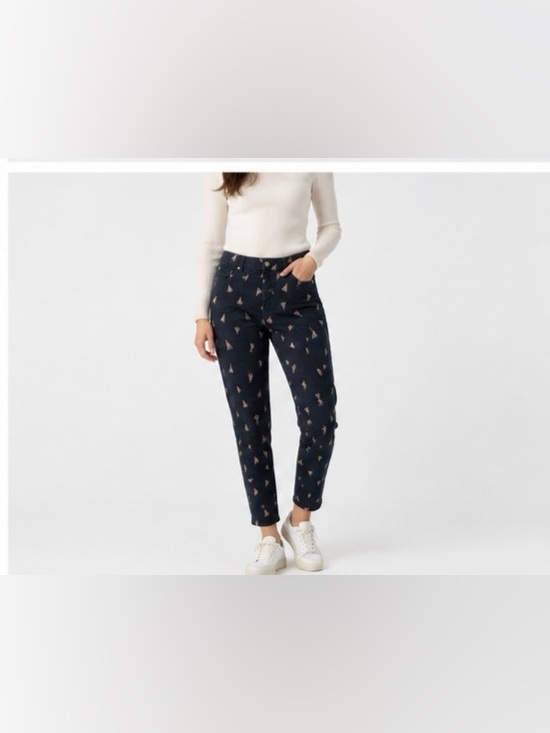 Chico's Pants - Chico’s women Ankle Pants Size 1 (US 8/10)Navy Tassel Print Stretch Cotton Blend